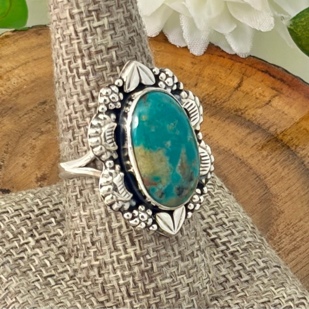 Royston Turquoise Navajo Style Ring Size 8 1/4 8.5 Pure Sterling Silver 925 New - Picture 9 of 13